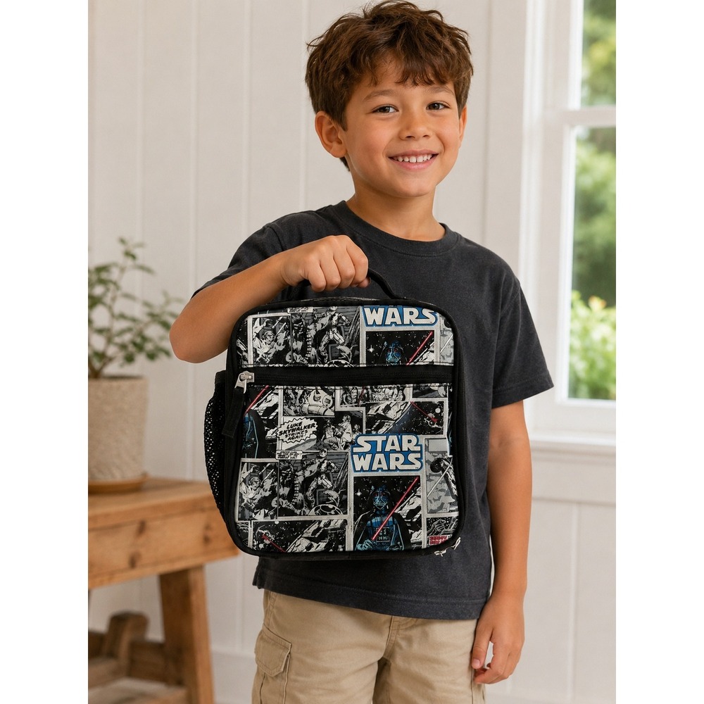 Pottery Barn Kids Star Wars Comic Book Mackenzie Insulated Lunch Bag Black Grey